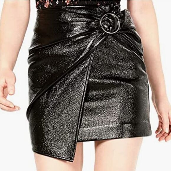 J.O.A. Women's Patent Leather Front Wrap Mini Skirt - Picture 1 of 5